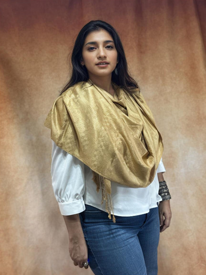 Cream Semi Satin Self Check Stole