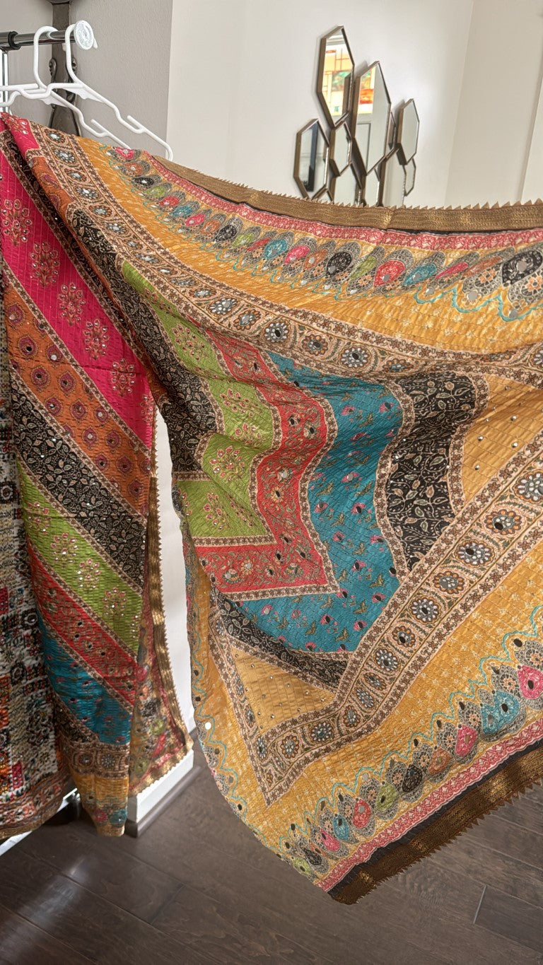 Pakistani Rangoli Silk Stole w/ Mirror work