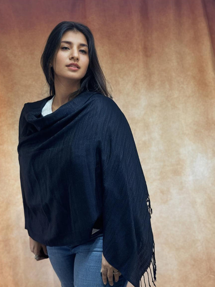 Dark Blue Semi Satin Woven Stole