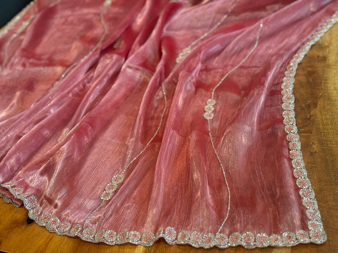 Pink Jimmy Choo Crushed Tissue Saree