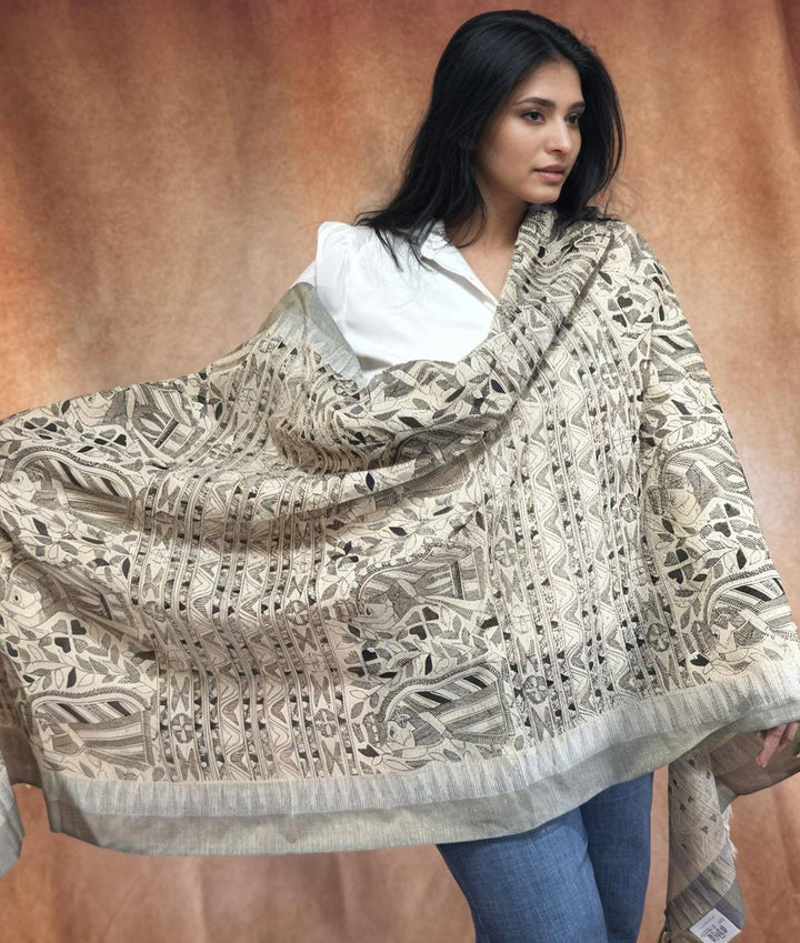 Ivory Cotton Handloom w/ Madhubani Hand Block Print