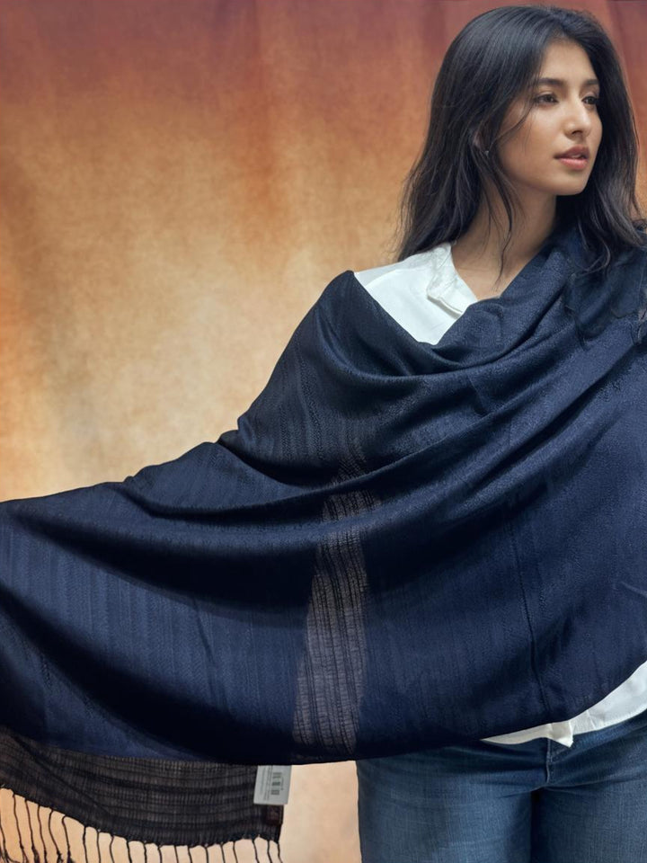 Dark Blue Semi Satin Woven Stole