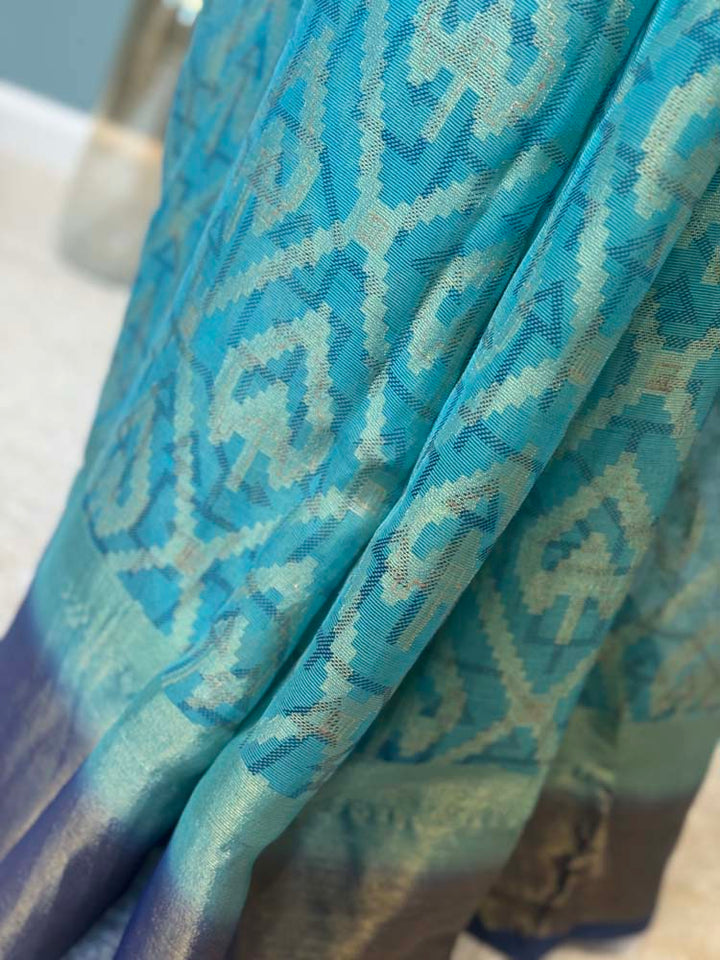 Blue Antique Gold Brasso Saree