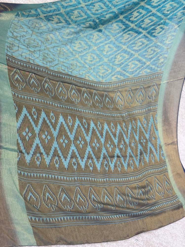 Blue Antique Gold Brasso Saree