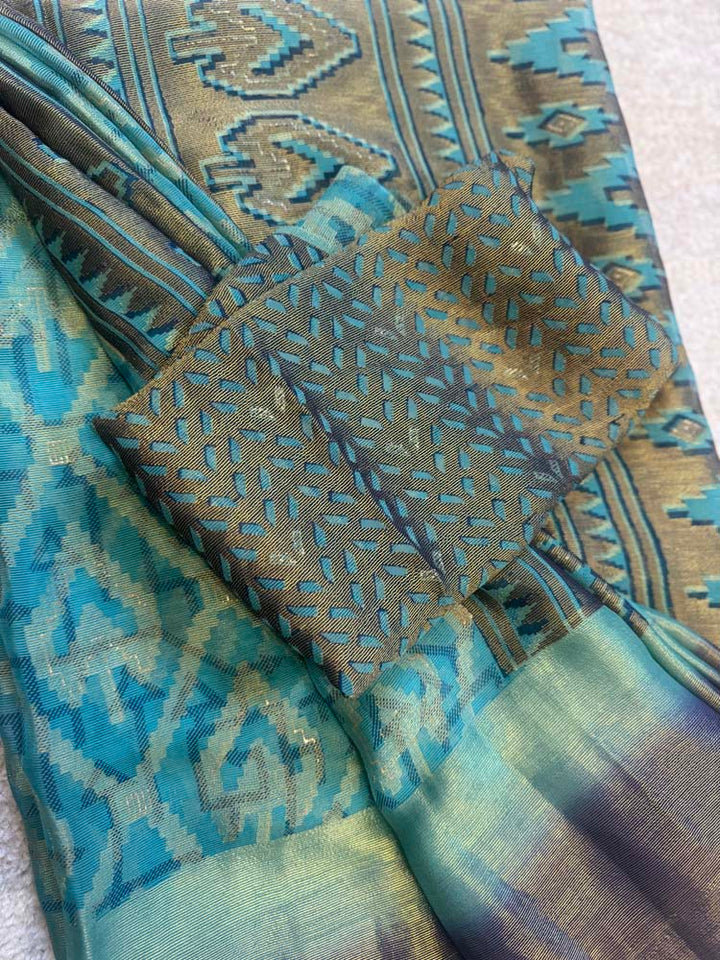 Blue Antique Gold Brasso Saree