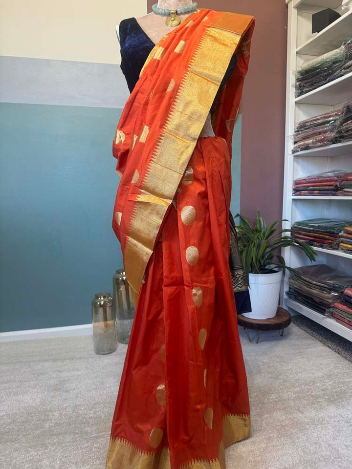 Orange Navy Pure Paper Silk