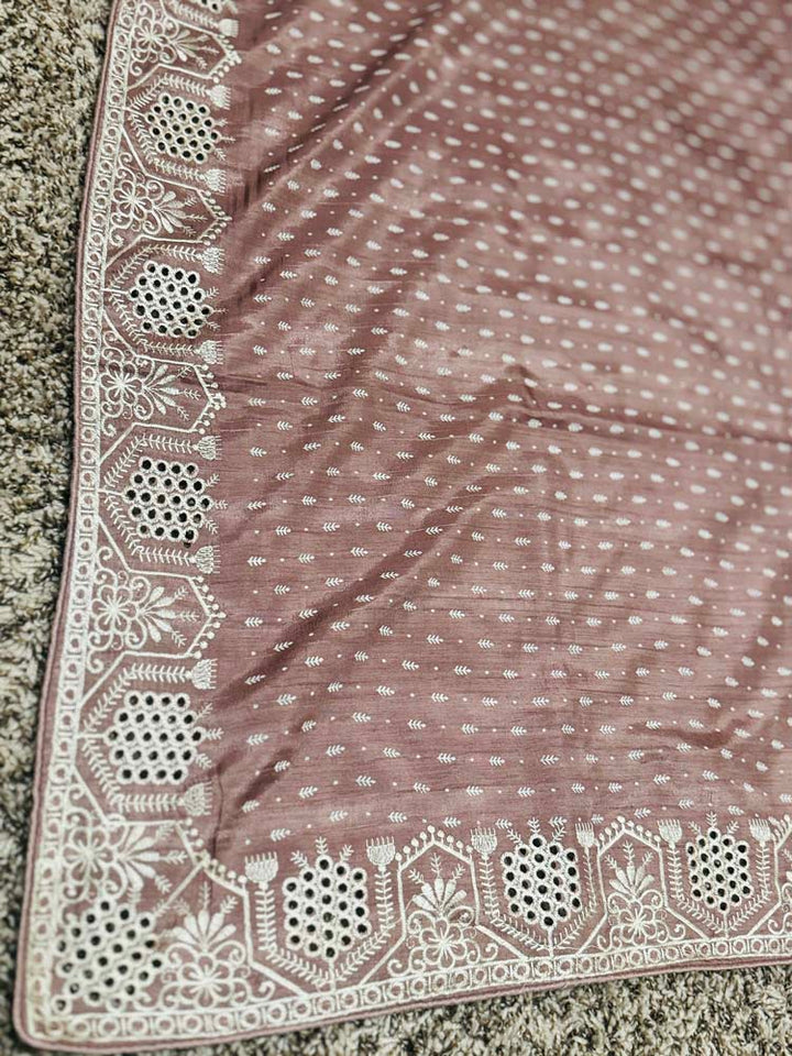 Mauve Bapta Silk Saree with Cutwork Embroidery