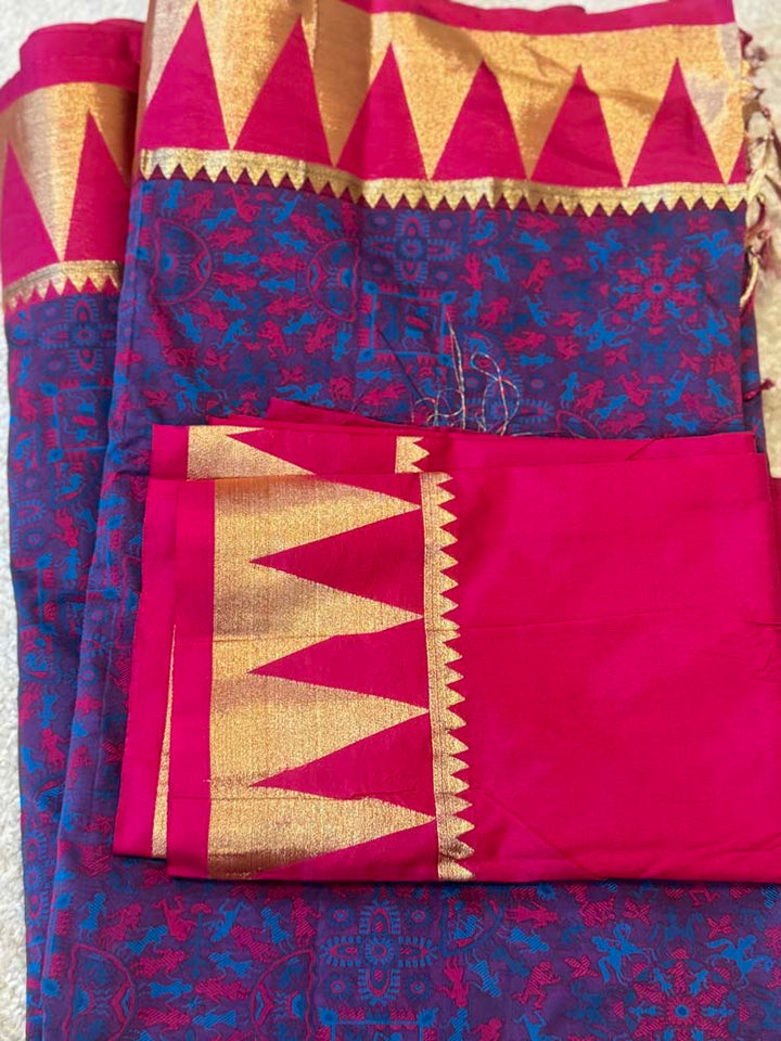 Pink and Purple Abstract Design Woven Silk Saree
