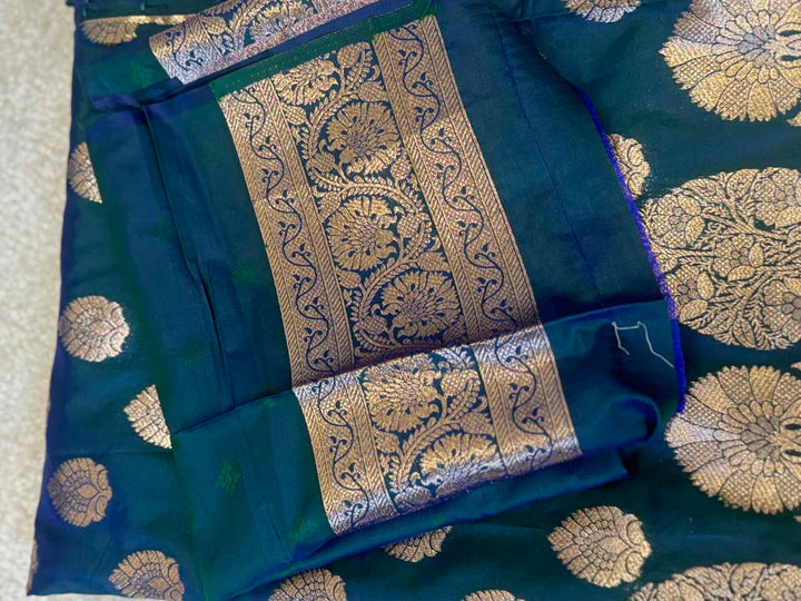 Peacock Blue Dual Tone Soft Silk Saree