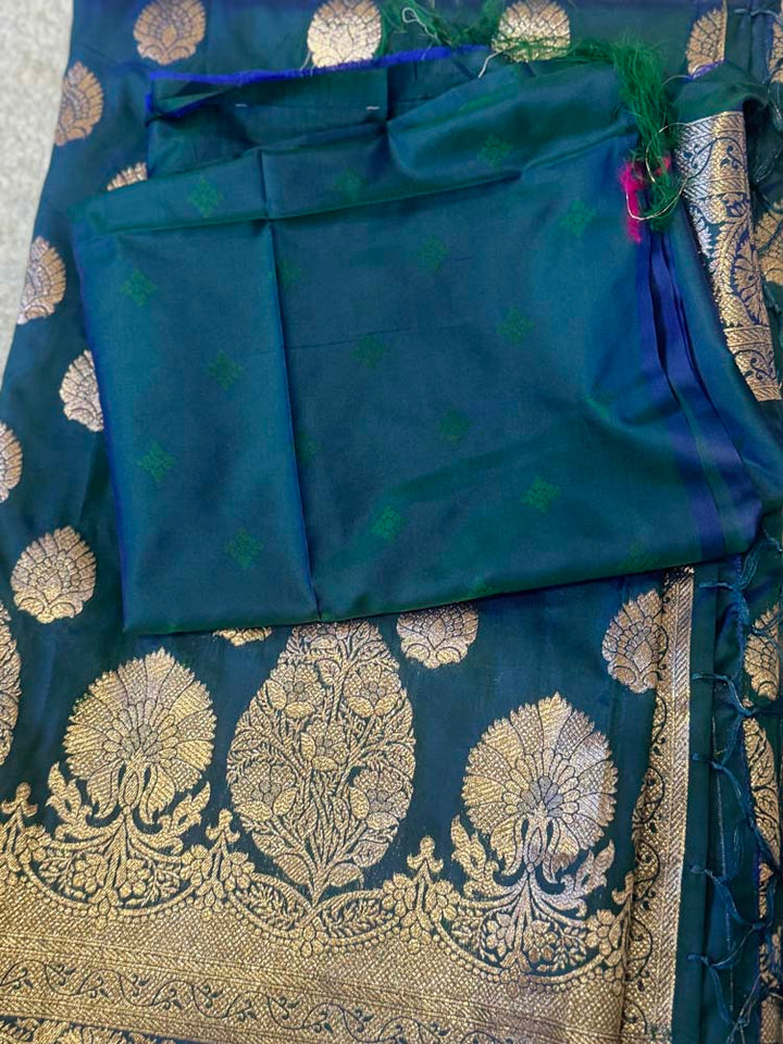 Peacock Blue Dual Tone Soft Silk Saree