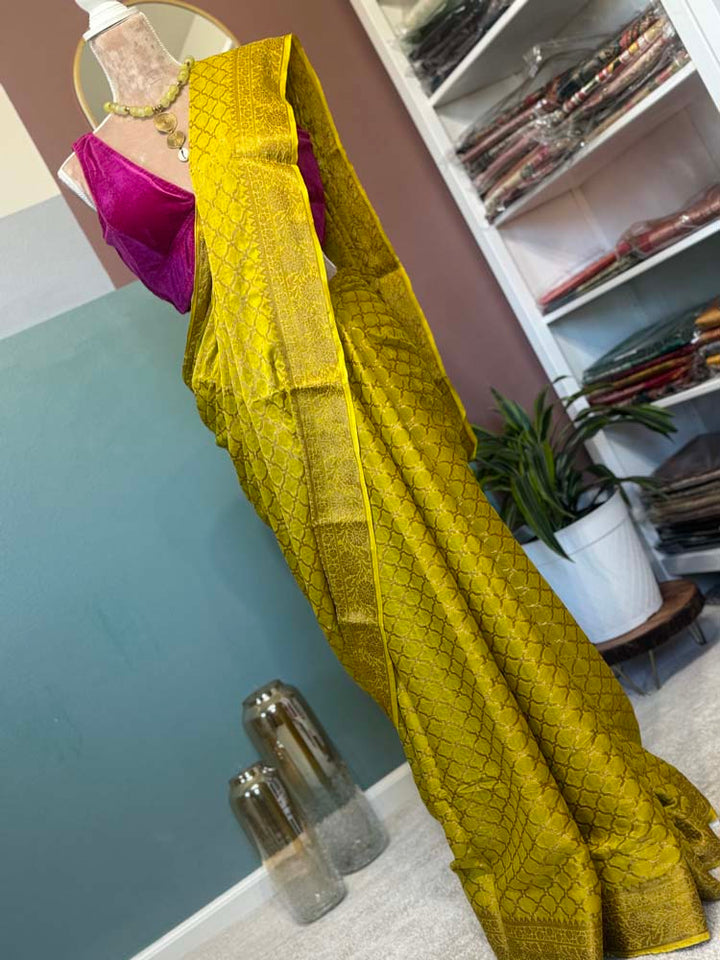 Neon Yellow Georgette Saree