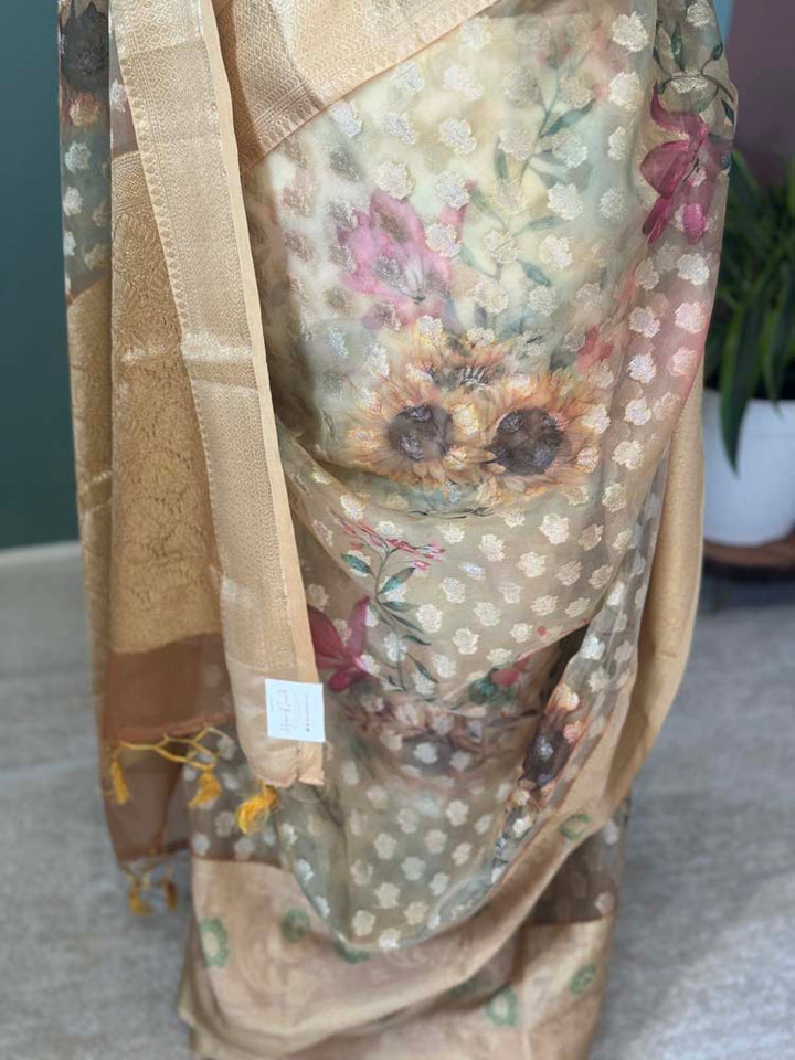 Gold Tissue Organza Soft Saree