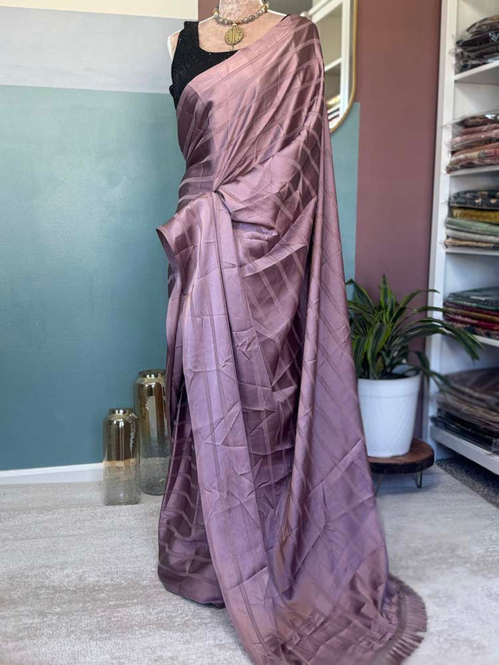 Mauve Striped Satin Saree