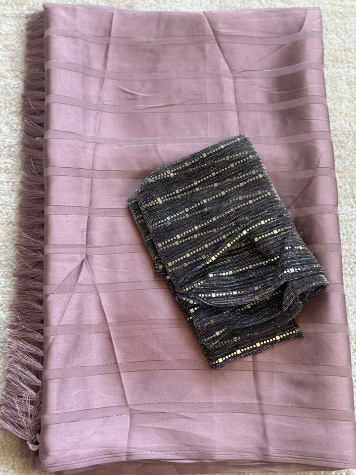 Mauve Striped Satin Saree