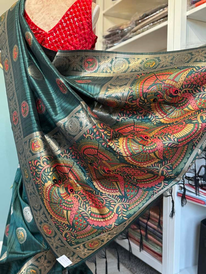 Dark Green Madhubani Silk