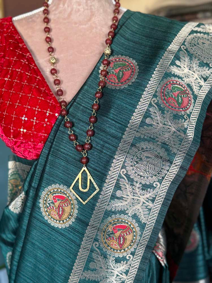 Dark Green Madhubani Silk