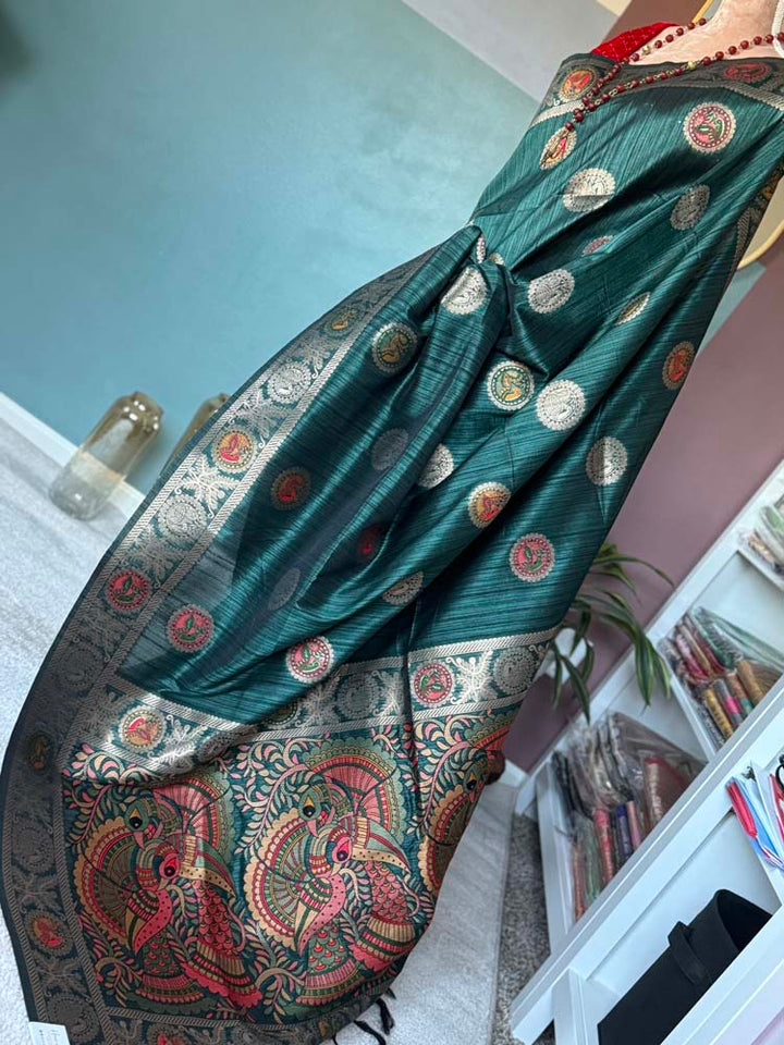 Dark Green Madhubani Silk