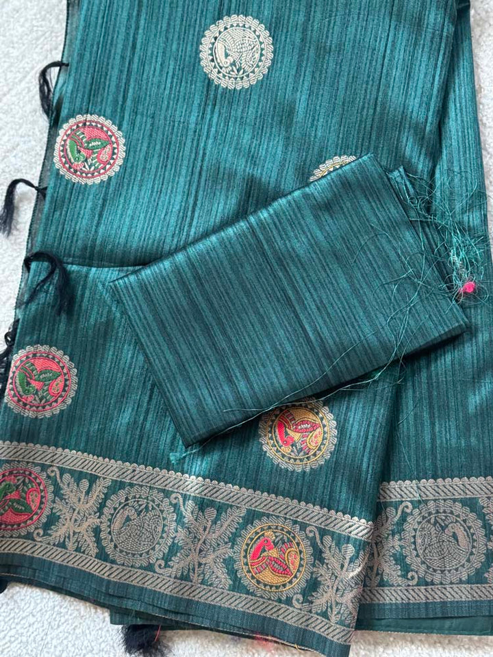 Dark Green Madhubani Silk