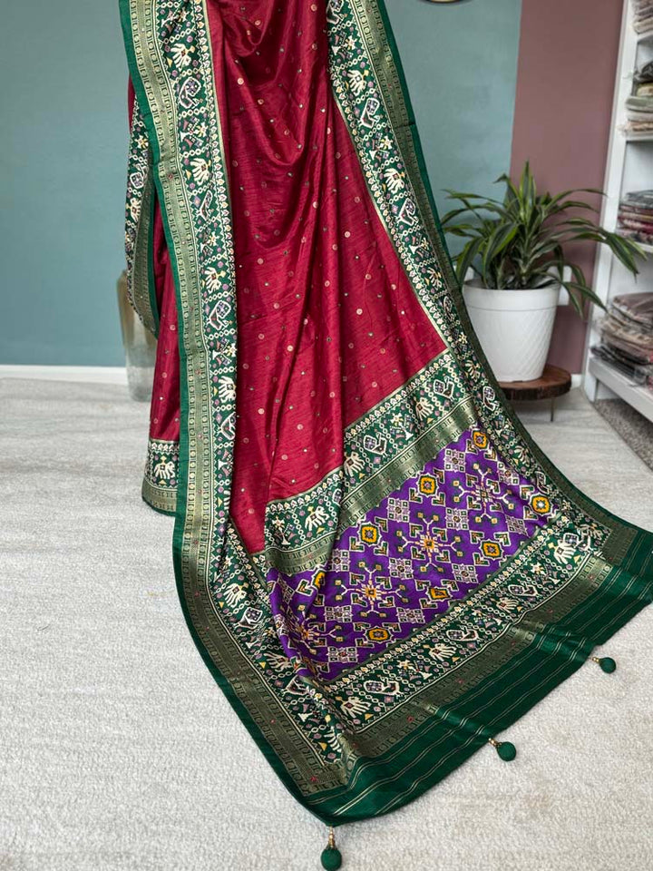 Maroon with Purple Pure Patola with mirror work embroidery