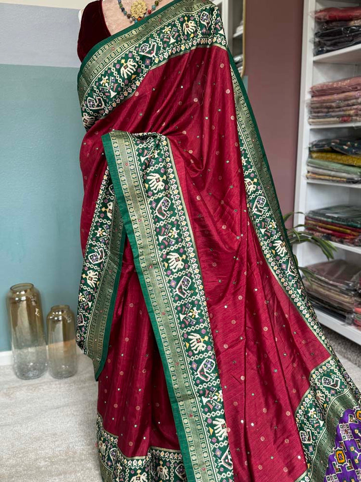 Maroon with Purple Pure Patola with mirror work embroidery