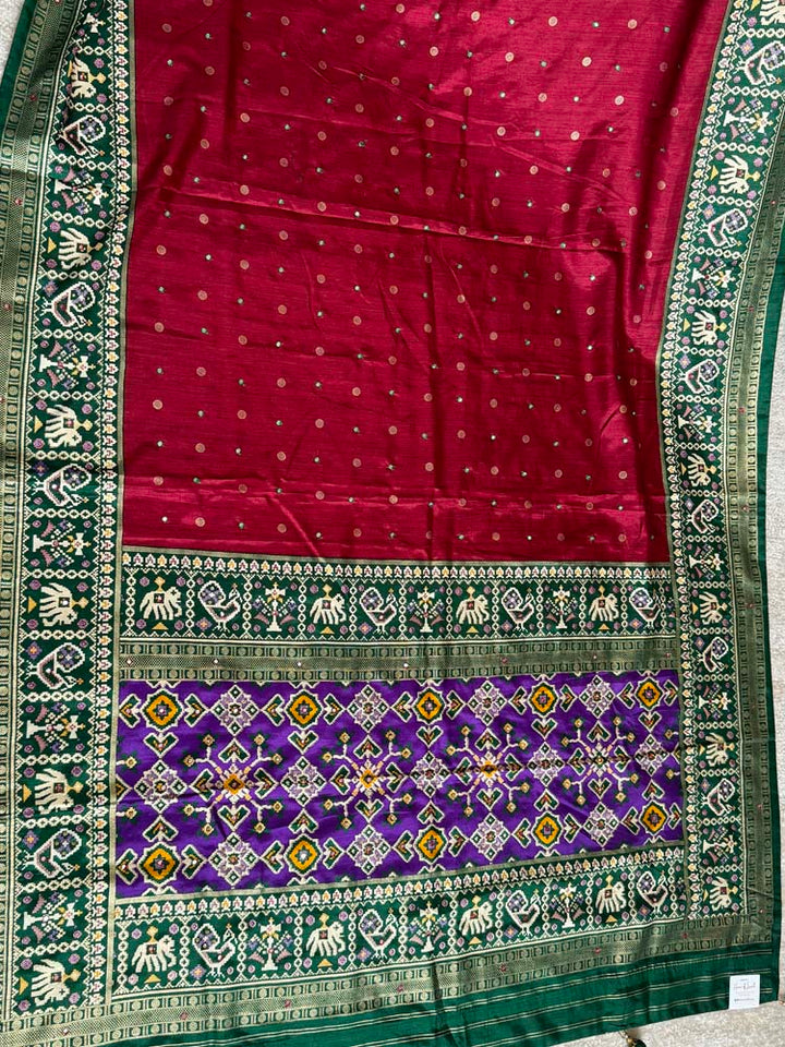 Maroon with Purple Pure Patola with mirror work embroidery