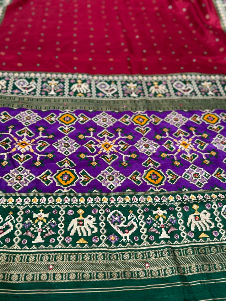 Maroon with Purple Pure Patola with mirror work embroidery