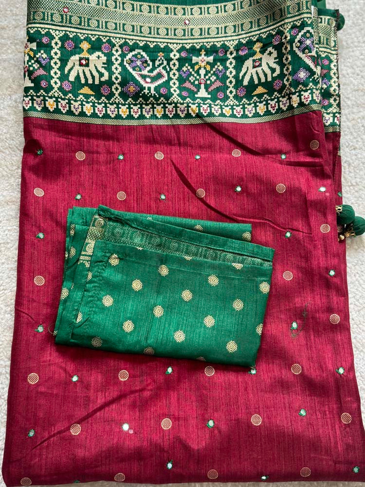 Maroon with Purple Pure Patola with mirror work embroidery