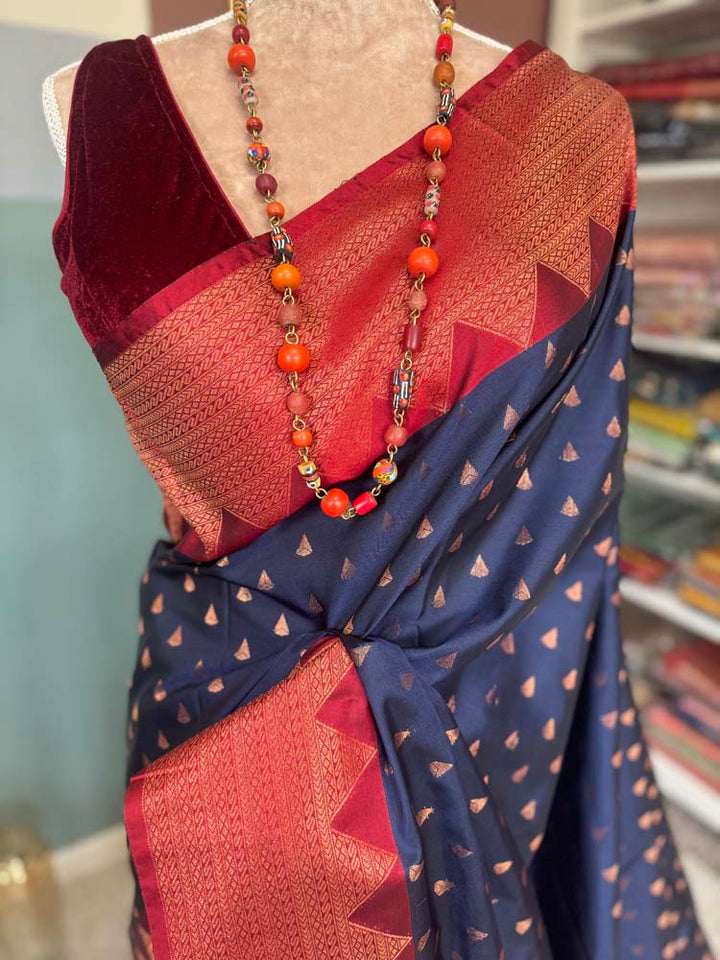 Navy Blue Banarasi Soft Pure Silk Saree