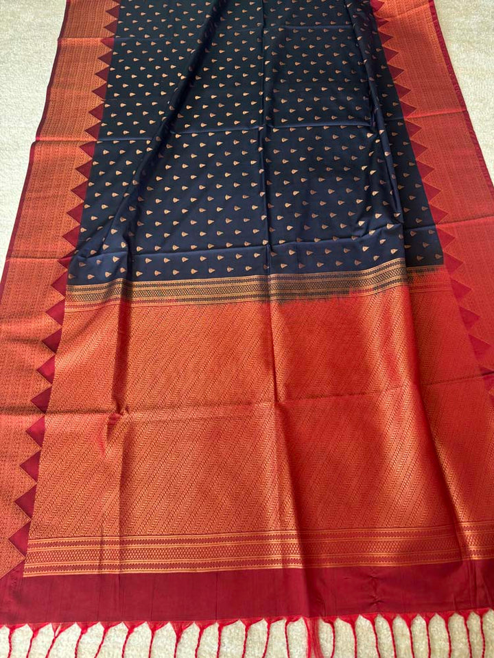Navy Blue Banarasi Soft Pure Silk Saree