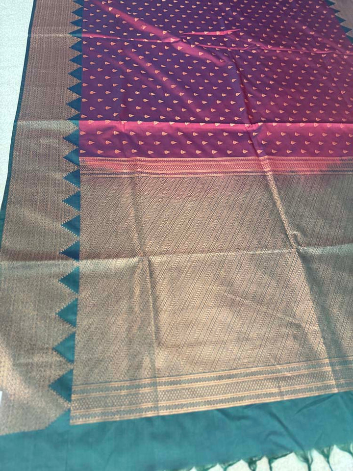 Maroon Green Banarasi Soft Pure Silk Saree