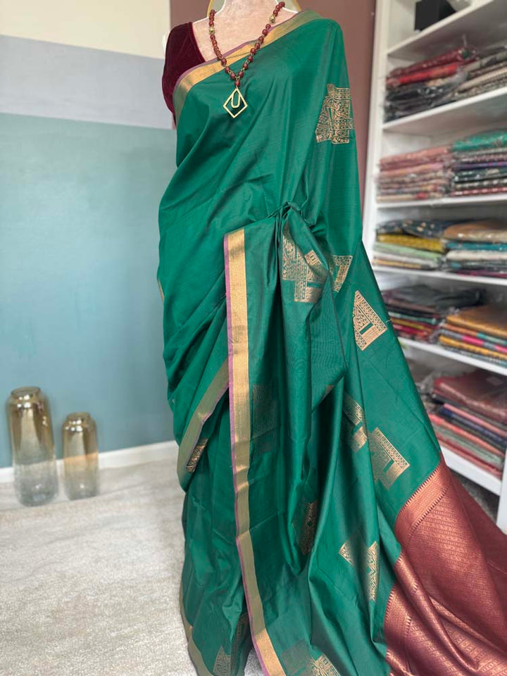 Green Banarasi Soft Silk Saree