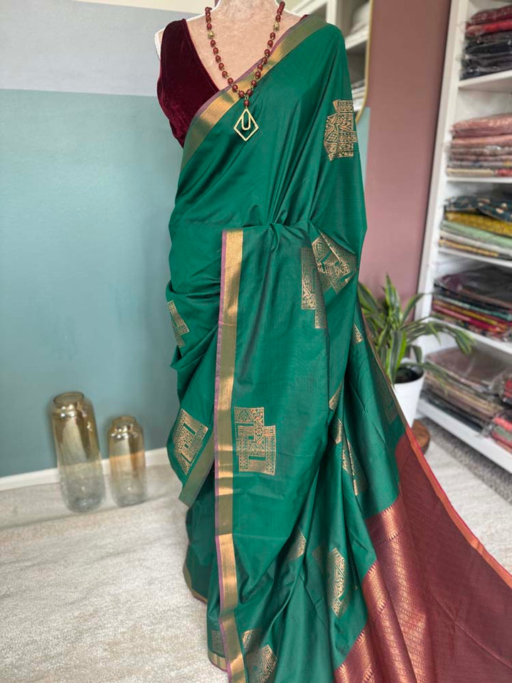 Green Banarasi Soft Silk Saree