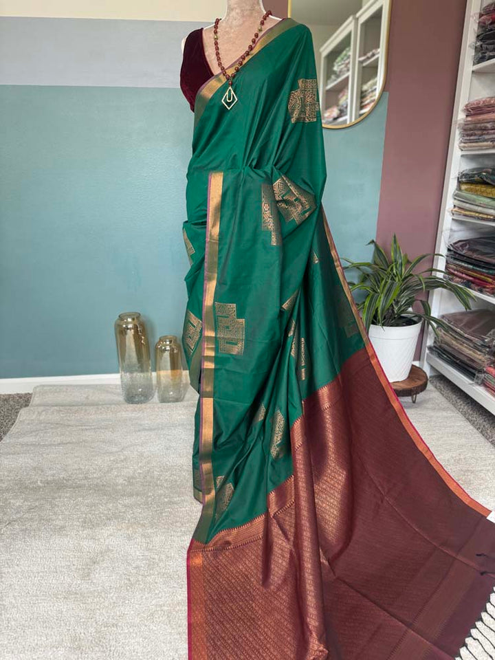 Green Banarasi Soft Silk Saree