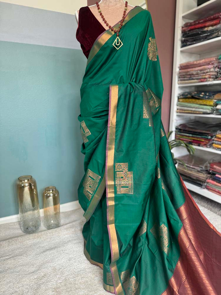 Green Banarasi Soft Silk Saree