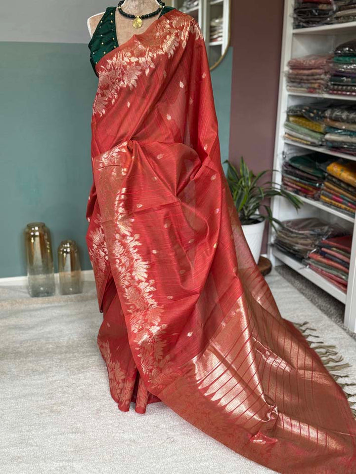 Rust Orange Tussar Silk Saree