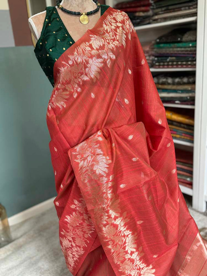 Rust Orange Tussar Silk Saree