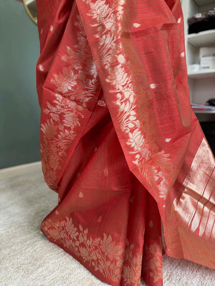 Rust Orange Tussar Silk Saree