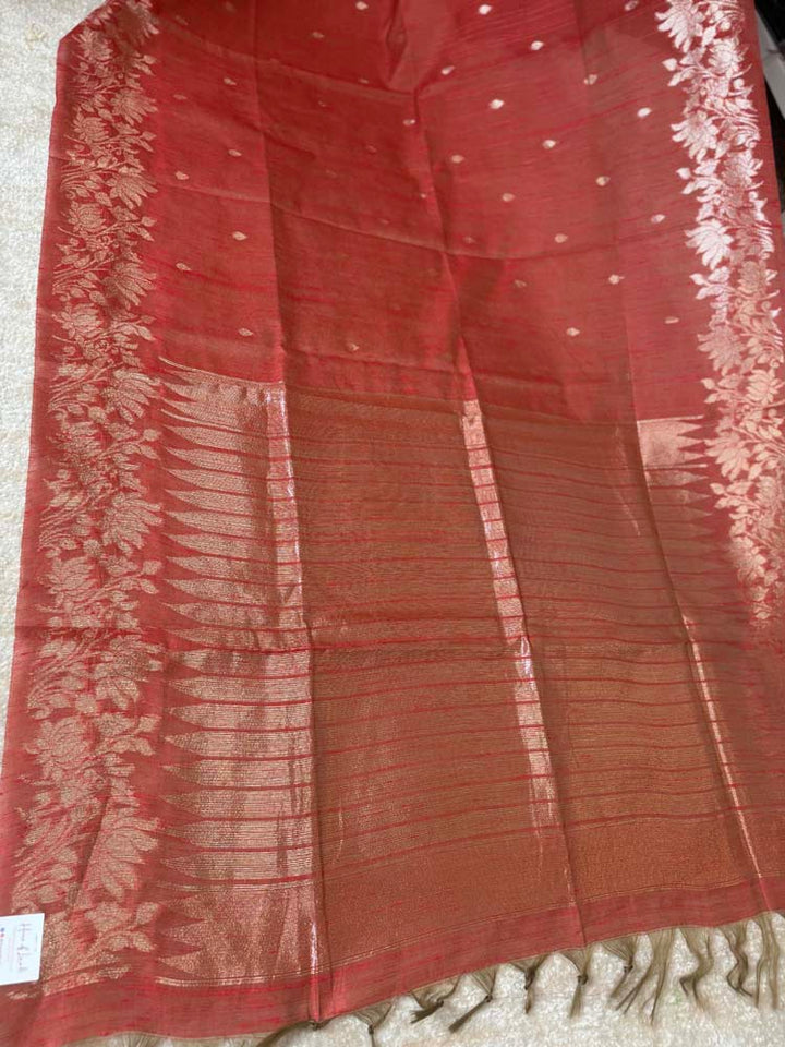 Rust Orange Tussar Silk Saree