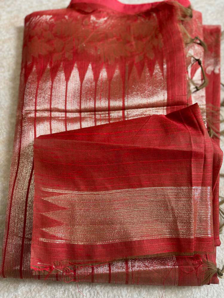 Rust Orange Tussar Silk Saree