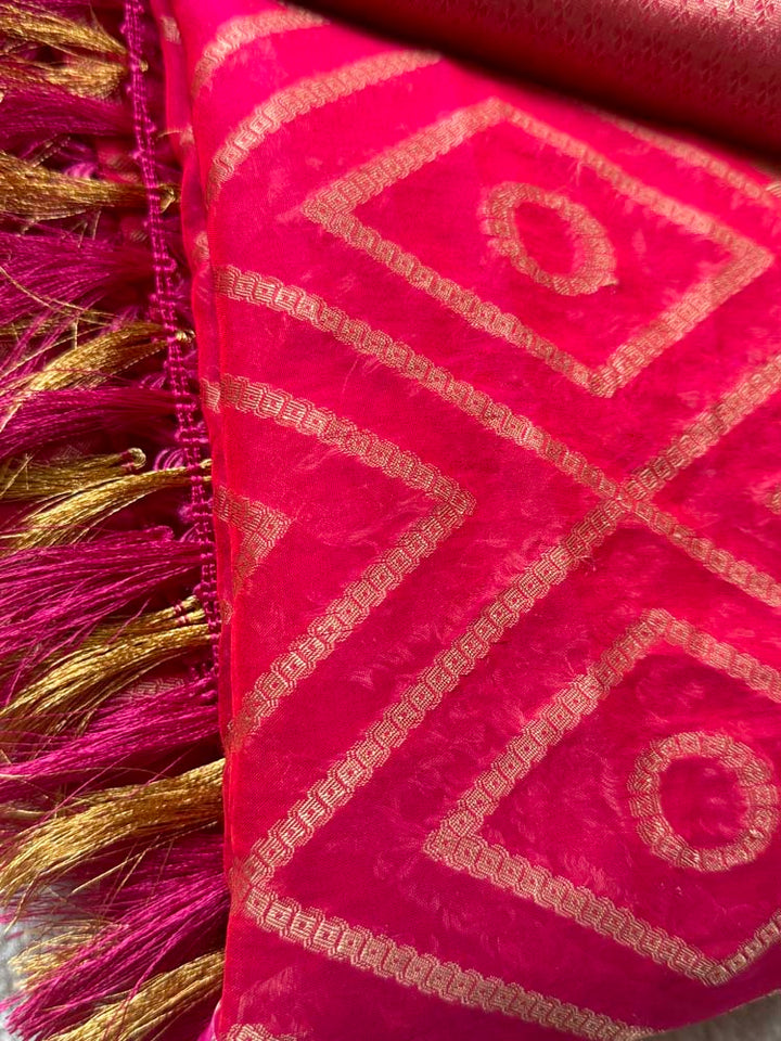 Pink & Gold Woven Georgette Saree
