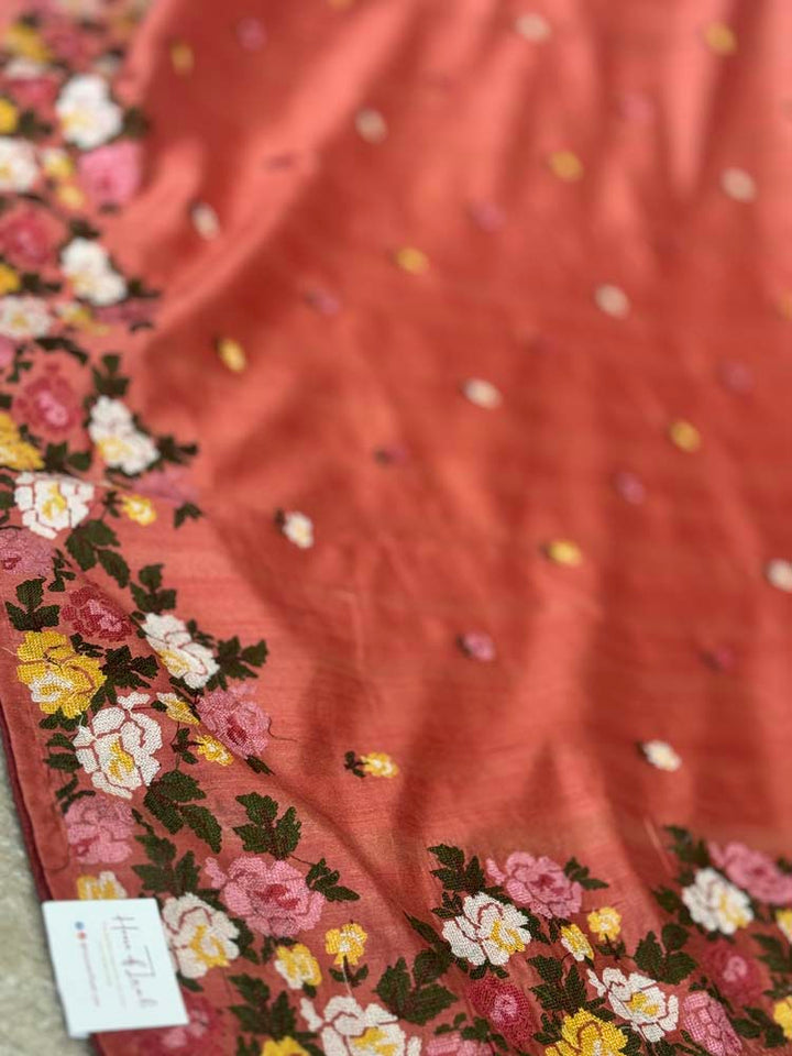 Coral Pure Tussar Silk
