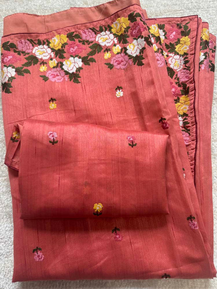 Coral Pure Tussar Silk