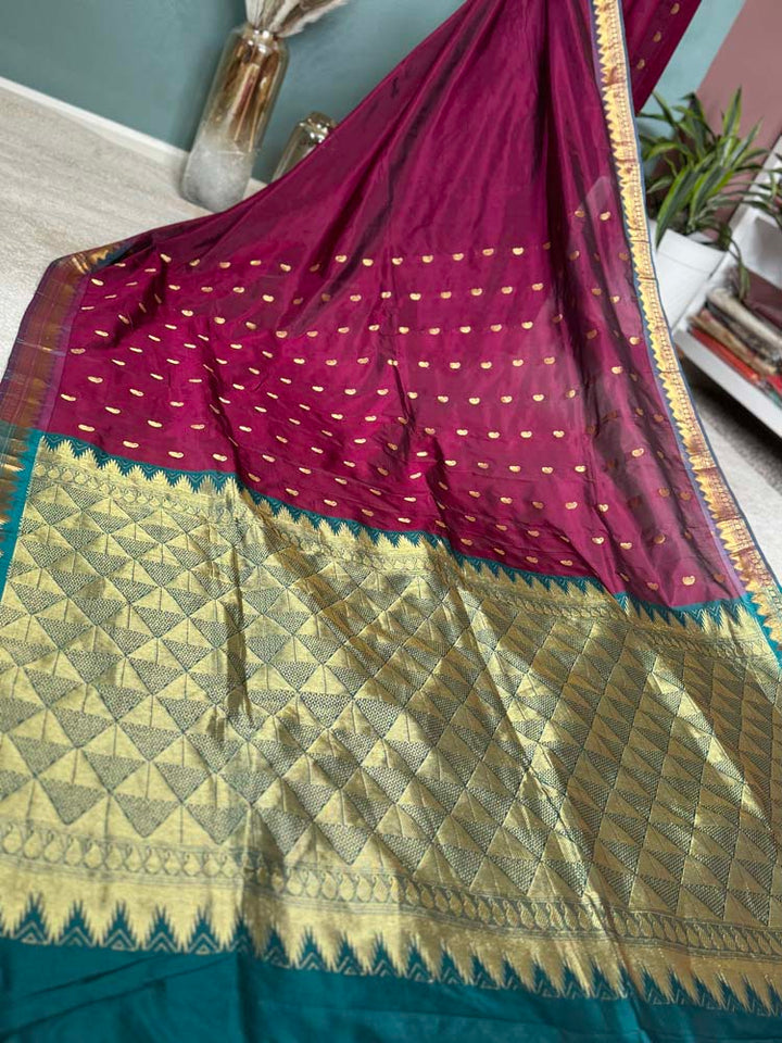 Wine Silk with Woven Gold Border