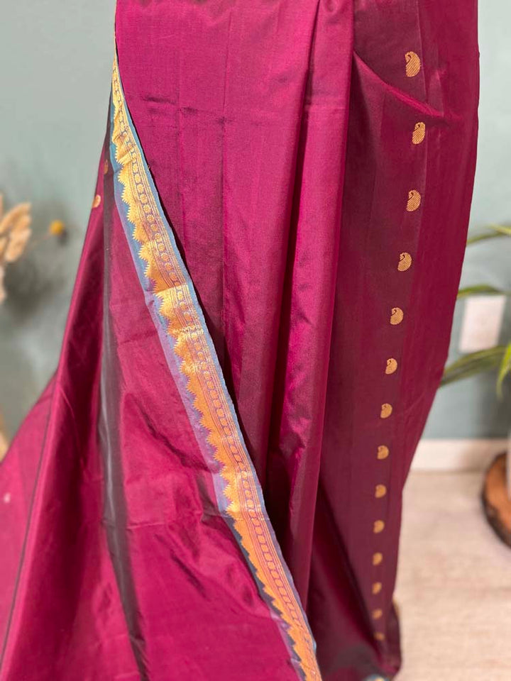 Wine Silk with Woven Gold Border
