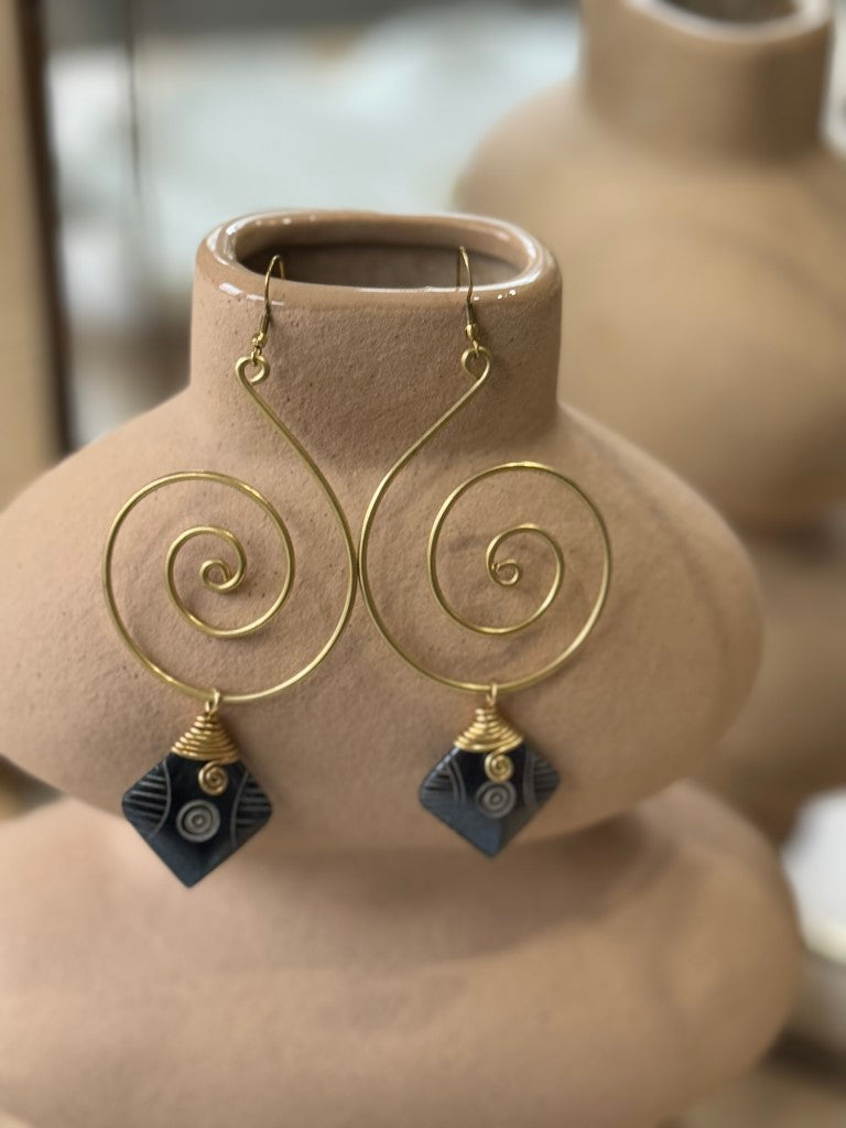 Shaba Bone & Brass Earrings