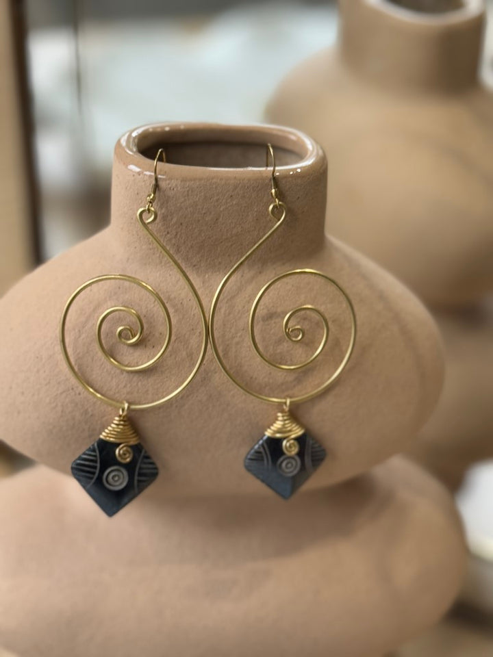 Shaba Bone & Brass Earrings