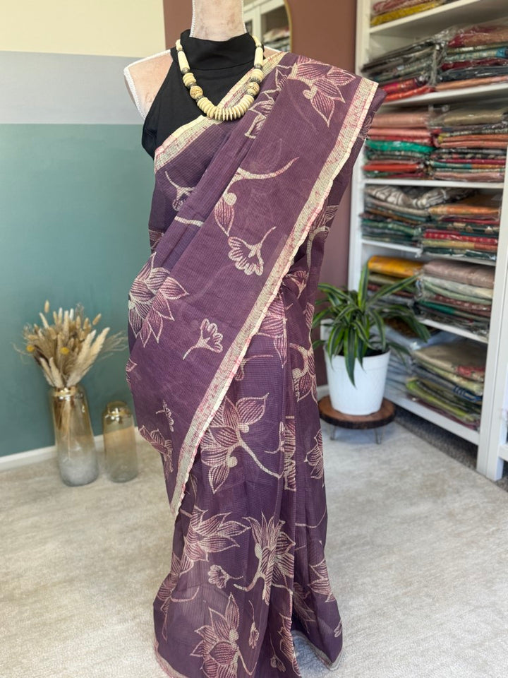 Purple Kota Saree Wax Dyed (w/o blouse piece)