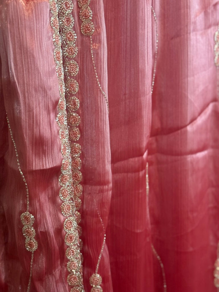 Pink Jimmy Choo Crushed Tissue Saree