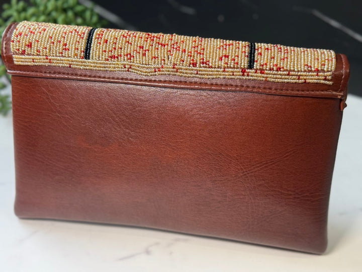 Gold, Red & Black Beads Handcrafted African Leather Sling Bag