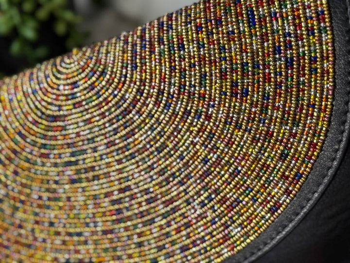 Gold Multicolor Beads Handcrafted African Leather Sling Bag